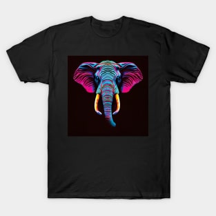 Neon Elephant Art in Bold Blue and Pink T-Shirt